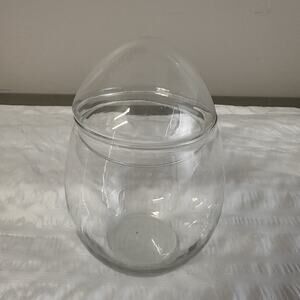 Clear Glass 6.5 inch Egg Shape Covered Storage Jar Terrarium Apothecary Vintage